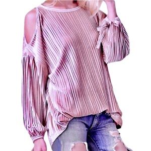 EASEL New York Ruched Pleated Velvet Cold Shoulder Oversized Top